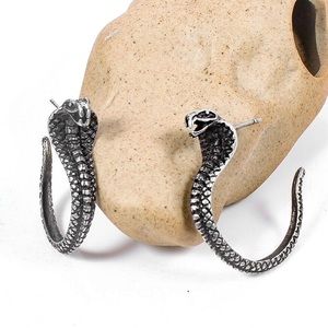 Any 2/$20! Antiqued Silver Cobra 3/4 Hoop Stud Earrings